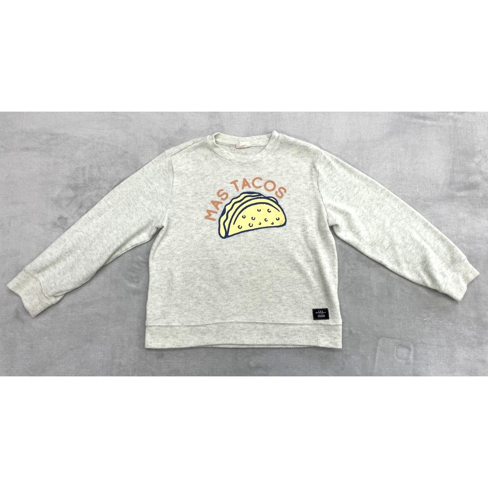 Feather 4 Arrow Sweatshirt Kids Size 8 Gray "Mas Tacos" Graphic Pullover